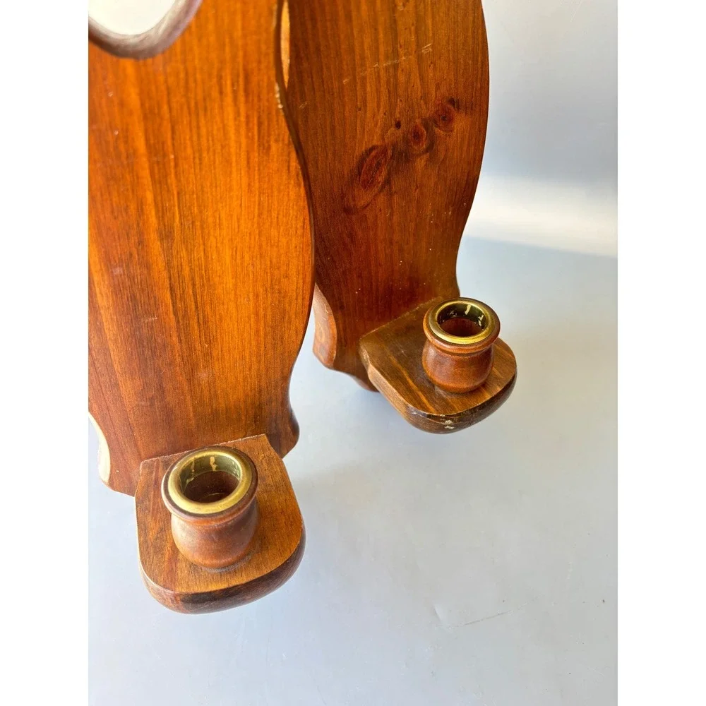 Vintage Wood Mirror Heart Sconce Set 3 Piece Rustic Wall Decor Brown Cottage